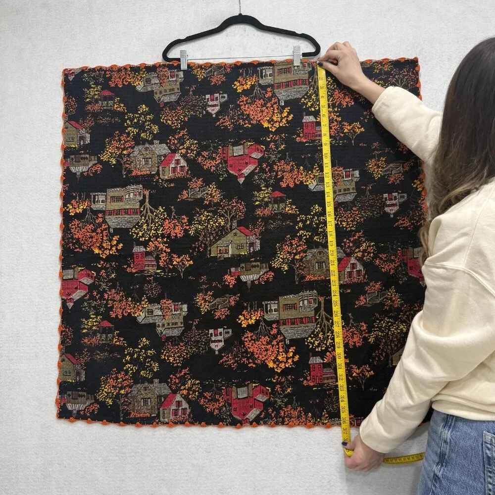 April Cornell Quilted Throw Blanket Fall Village Houses Cotton Black Orange